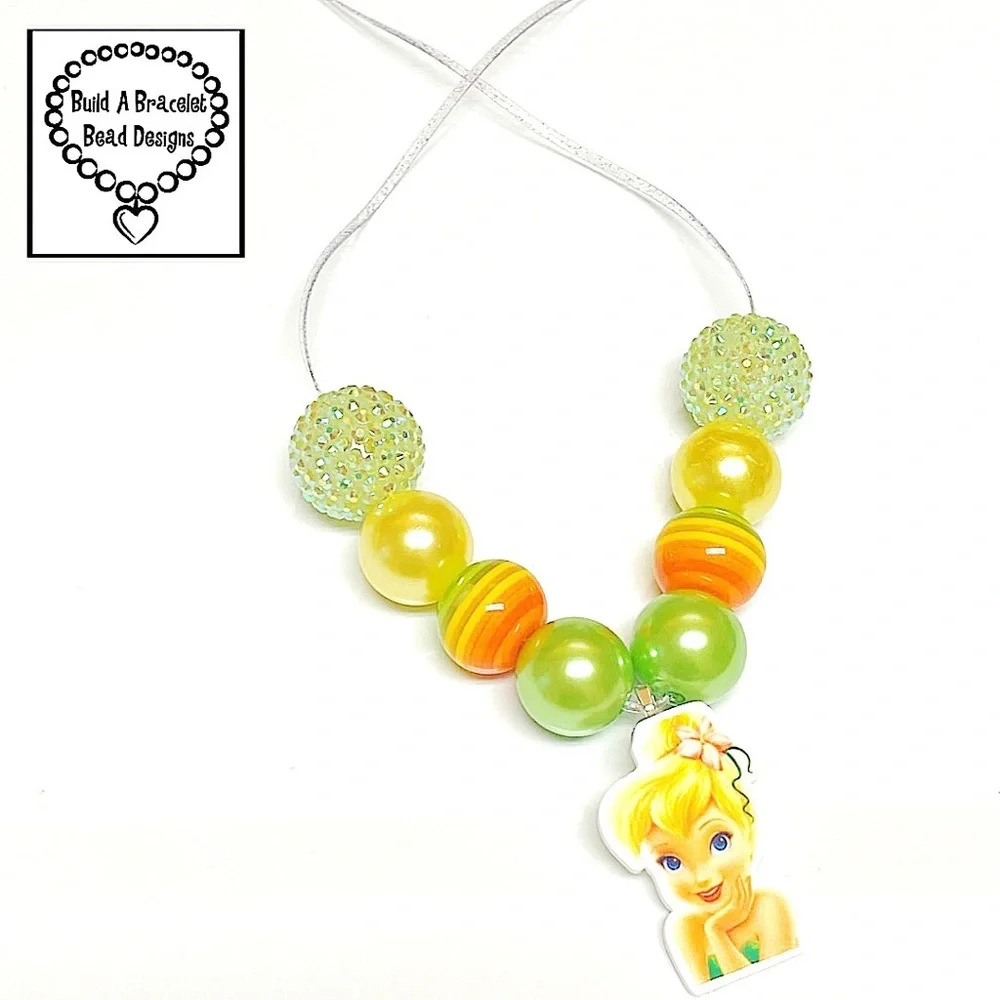 Handmade Tinkerbell Inspired Bubblegum Adjustable Necklace Girls Disney Gift